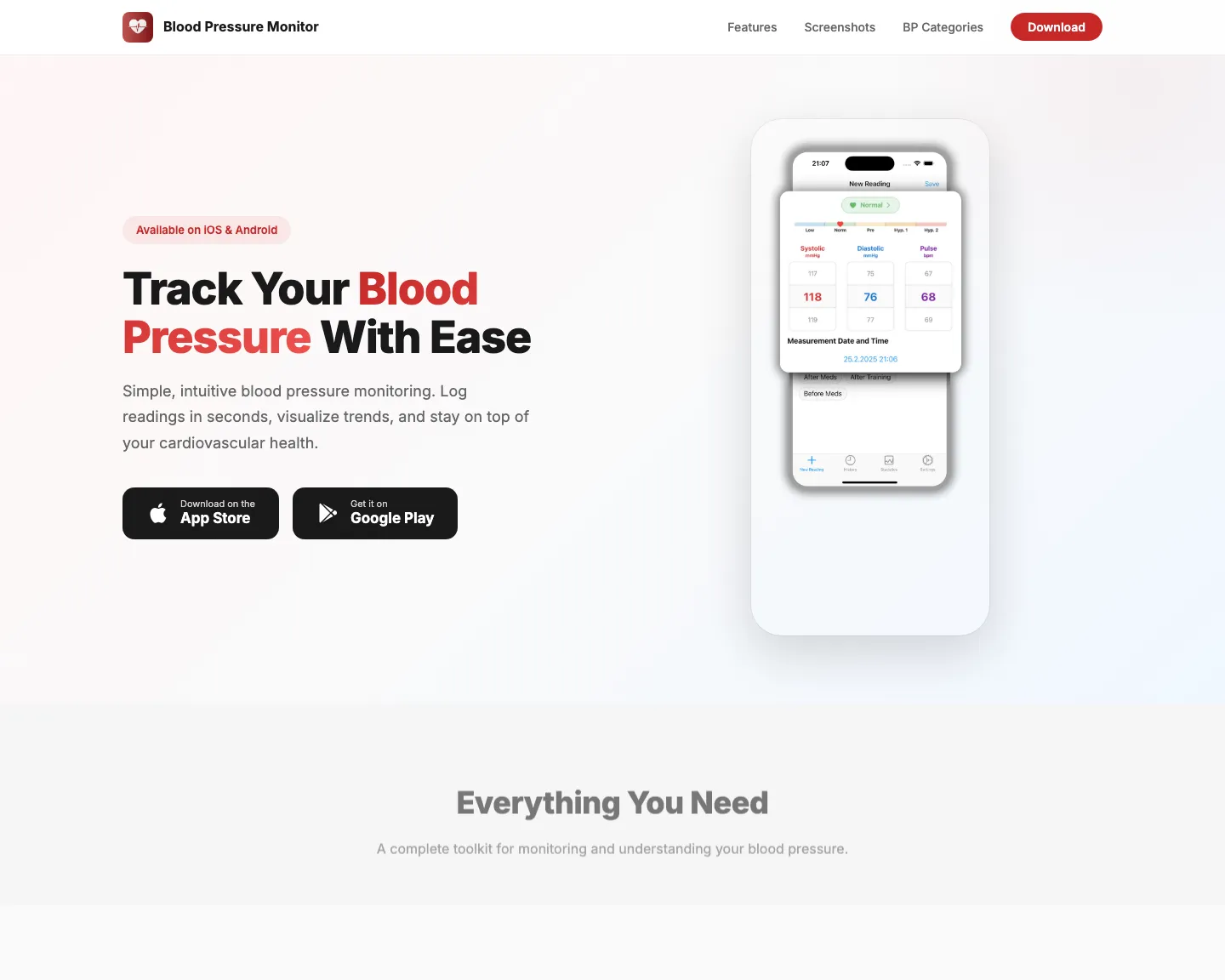 Blood Pressure Tracker landing page preview