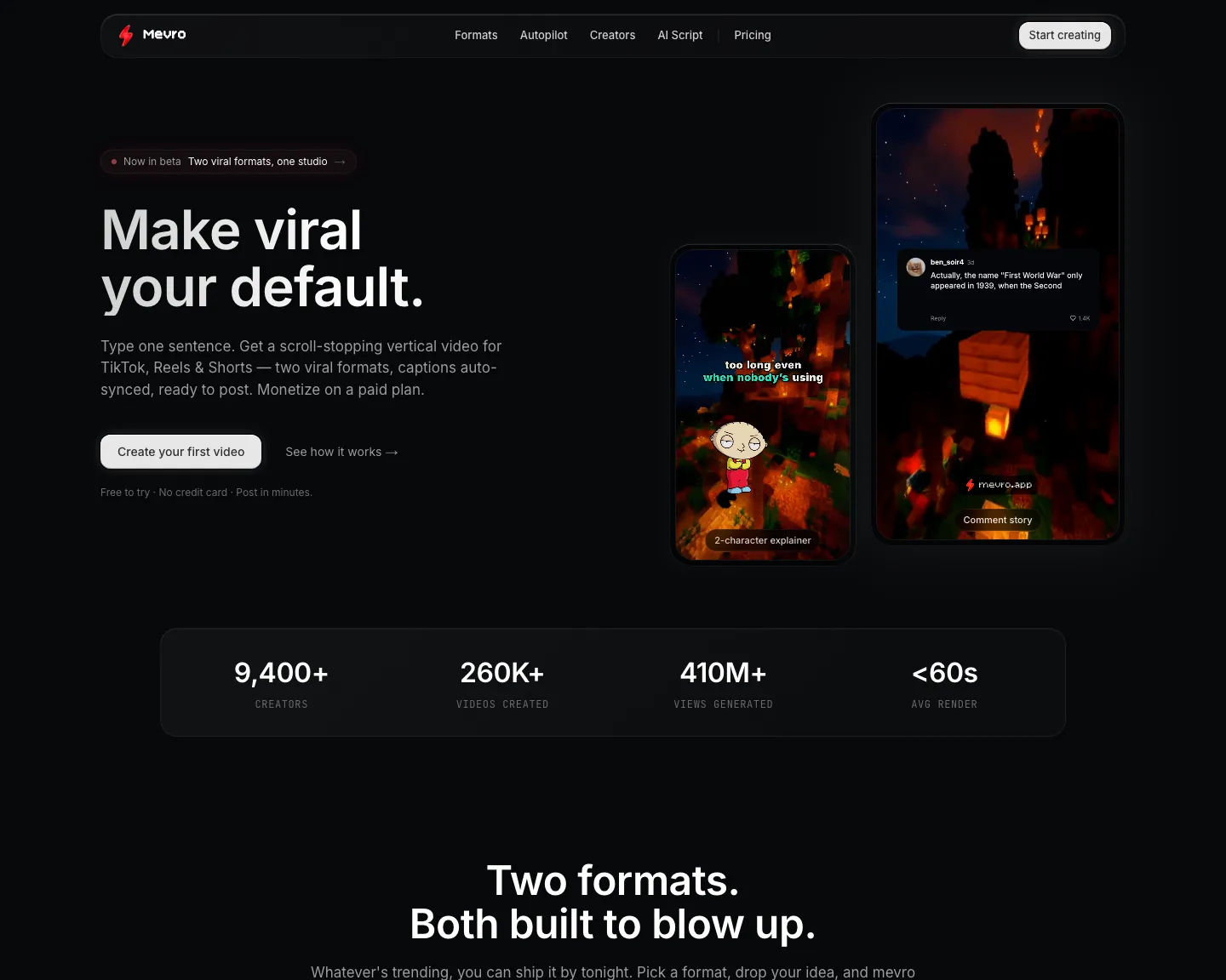 Mevro landing page preview