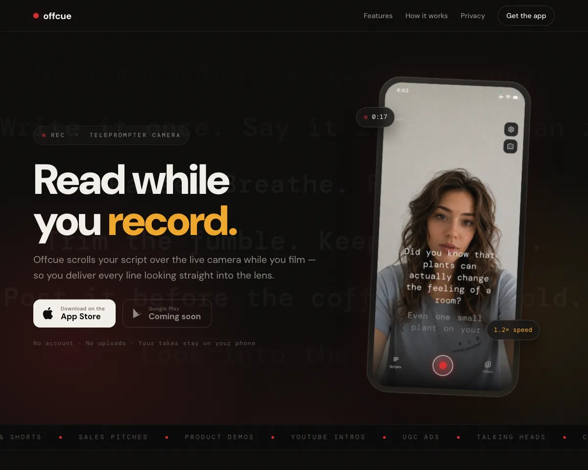 Offcue landing page preview