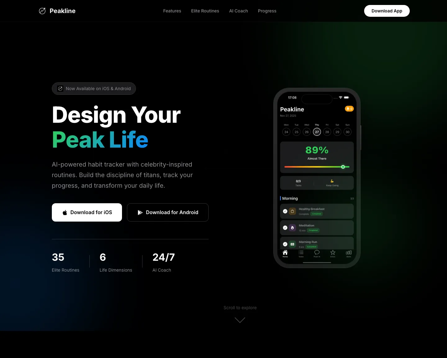 Peakline landing page preview
