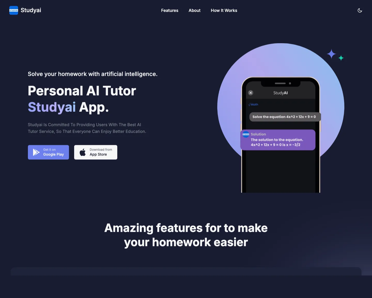 StudyAI landing page preview
